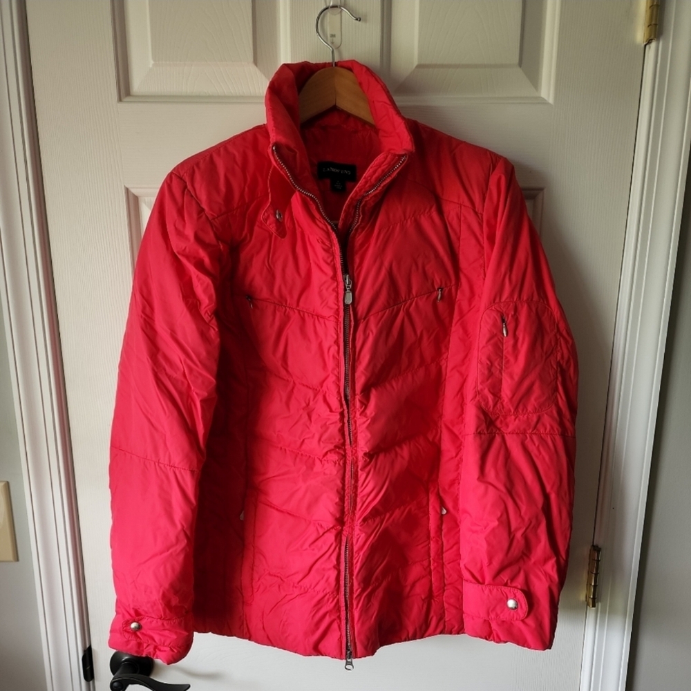 Lands End Down Filled Puffer Coat Pink Size M 10-12 Womens